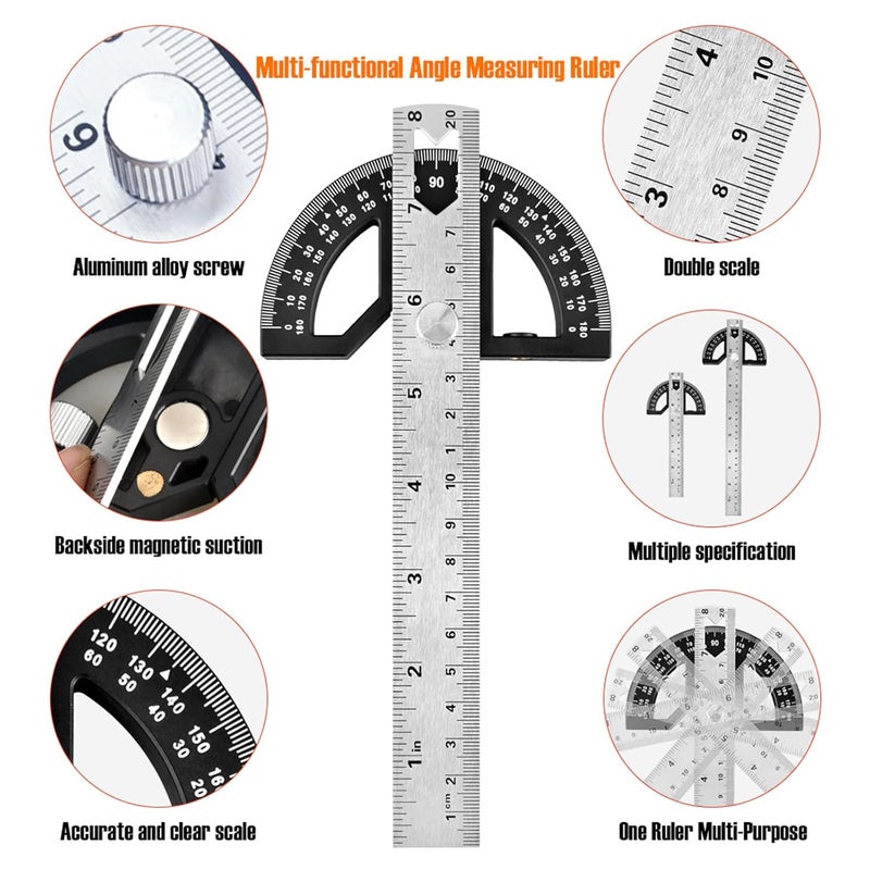 kurras Protractor Angle Finder Stainless Steel Angle Ruler with 0-180 Degrees Adjustable Angle Square 8-Inch Woodworking Ruler for Woodworking/Carpenter/Construction/Measurement/Hobbyists - Image 4